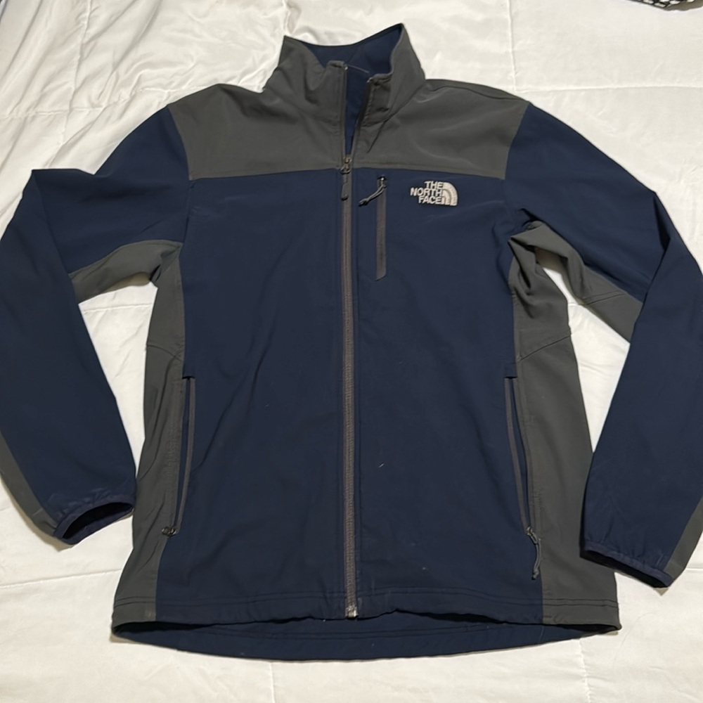The North Face TNF Soft Shell Mens Jacket Mock Neck Blue Black Size Medium